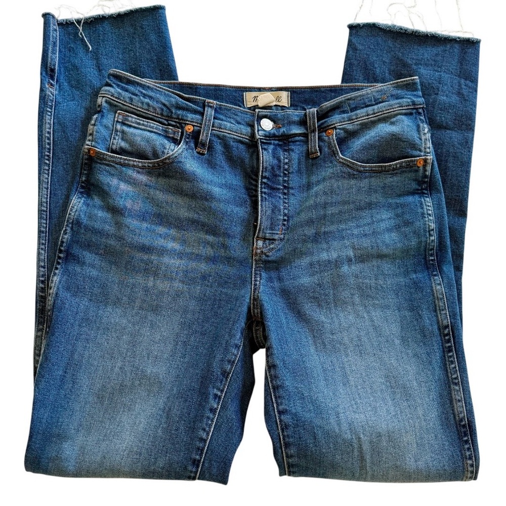 Madewell Midrise Stovepipe Denim Jeans Frayed Raw Hem Size 30 waist 30.5 Inseam